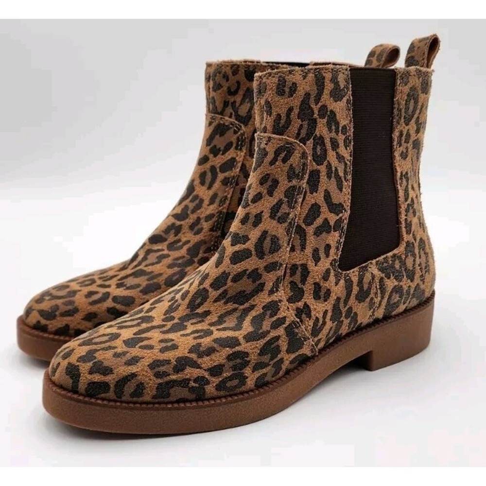 Lucky Brand Ankle Boots Womens 8.5 Brown Leopard Print Suede Zip Up EXC